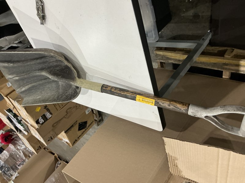 Condition photo showing As Is for simila shovel for digging, round small shovel with wooden d-handle, metal garden shovel for gardening, 28 inches