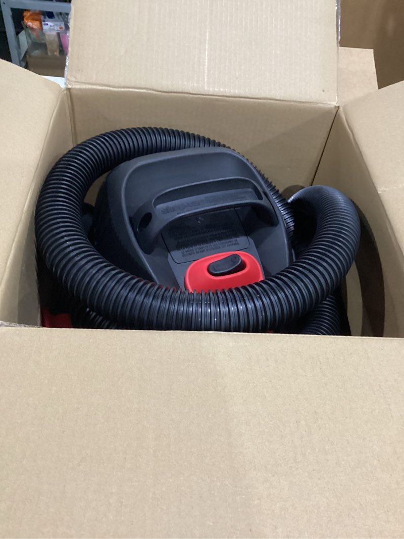 Condition photo showing As Is for shop-vac 5 gallon 4.5 peak hp wet/dry vacuum, stainless steel tank, portable shop vacuum with filter, hose and accessories for garage, workshop. 5920588
