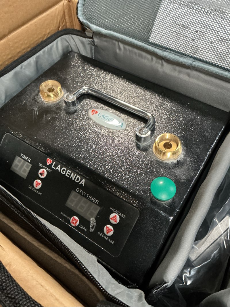 Condition photo showing As Is for lagenda electric balloon inflator b322 3.0 (corded electric) has two start- digital timer and counte