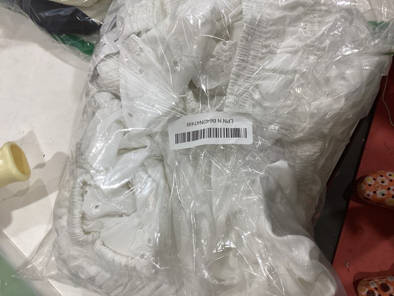 Condition photo showing Good Condition for Queen Bed Skirt, Wrap-Around Elastic Ruffled Eyelet Bed Skirt Queen Size Dust Ruffle with Gathered Styling and Embroidered Details, 18" Drop Length (White) Queen 18" Drop Embroidery White