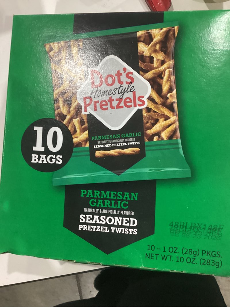Condition photo showing New/Like New for Dot's Pretzels Parmesan Garlic Seasoned Pretzel Twist Snack, 1oz Individually Sized Bag (10 Count) Parmesan Garlic Pack of 10