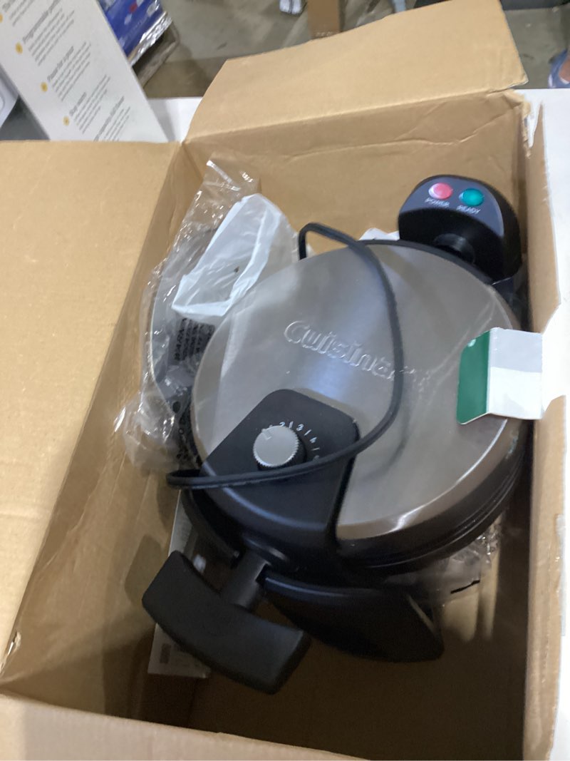 Condition photo showing As Is for cuisinart round flip belgian waffle maker, 1" thick belgian-style waffle, waf-f30nas new single flip