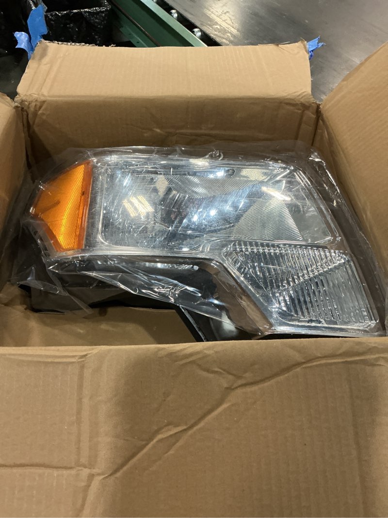 Condition photo showing Good Condition for auto dynasty headlight assembly compatible with 2009-2014 ford f-150, factory style headlamp replacement, passenger right side, chrome housing amber corner, fo2503287 chrome / amber passenger right side