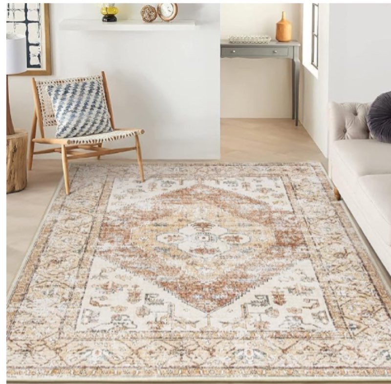 Lahome Boho Machine Washable Rugs - 5x7 Area Rug for Living Room Throw Lightweight Large Rugs for Bedroom Non-Slip Low-Plie Diniing Room Rug, Oriental Distressed Print Floor Carpet for Office Nursery