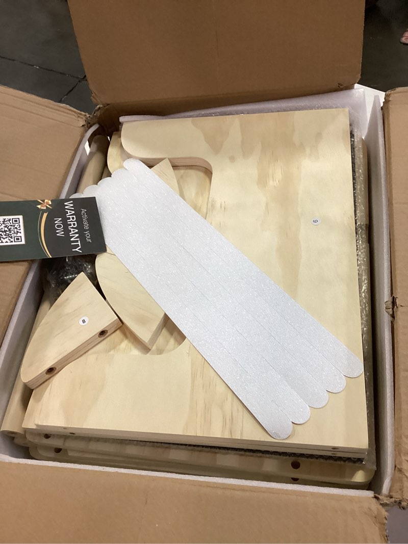 Condition photo showing Good Condition for 4-in-1 Toddler Kitchen Step Stool, Foldable Learning Standing Tower with Blackboard, Wooden Kitchen Stool Helper for Kids, 1-3 Year Old Boy Girl Gifts 4 in-1 Tower