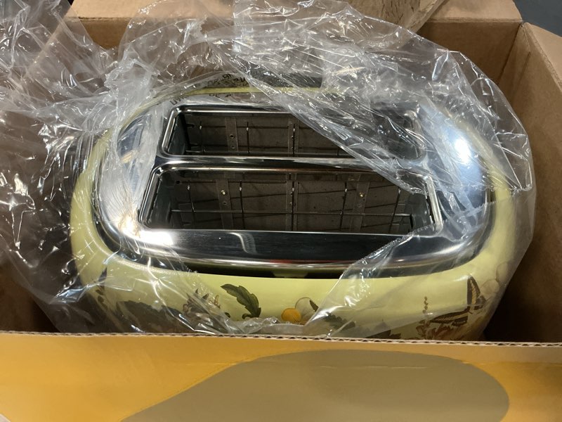 Condition photo showing As Is for hazel quinn x eduardo recife collaboration 2-slice retro toaster, 6 browning levels, 3 functions-defrost/reheat/cancel, removable crumb tray for easy to clean, 1.5 inches extra wide slots floral printed