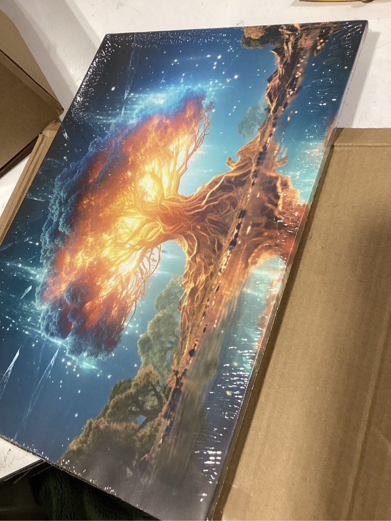 Condition photo showing New/Like New for TUMOVO 1 Panels Canvas Print Art Glowing Ancient Tree of Life, Yggdrasil in Viking Mythology Pictures Print for Living Room Bedroom Wall Decoration, Gallery-Wrapped Ready to Hang, 18" Wx12 H 12"L x 18"W Artwork-25
