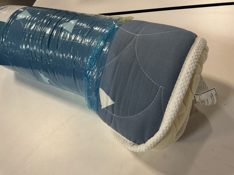 Condition photo showing Good Condition for LILYVIBEBEARHAPPY 38’’x24’’ Mini Crib Mattress, Thickened Soft Breathable Foam, Quiet and Odorless Hypoallergenic Portable Travel Crib Mattress, Fits Mini and Portable Cribs,Blue Blue 38x24x4