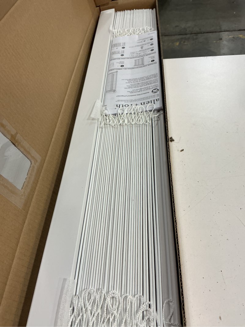 Condition photo showing New/Like New for allen + roth trim at home 2-in slat width 36-in x 64-in cordless white faux wood room darkening horizontal blinds