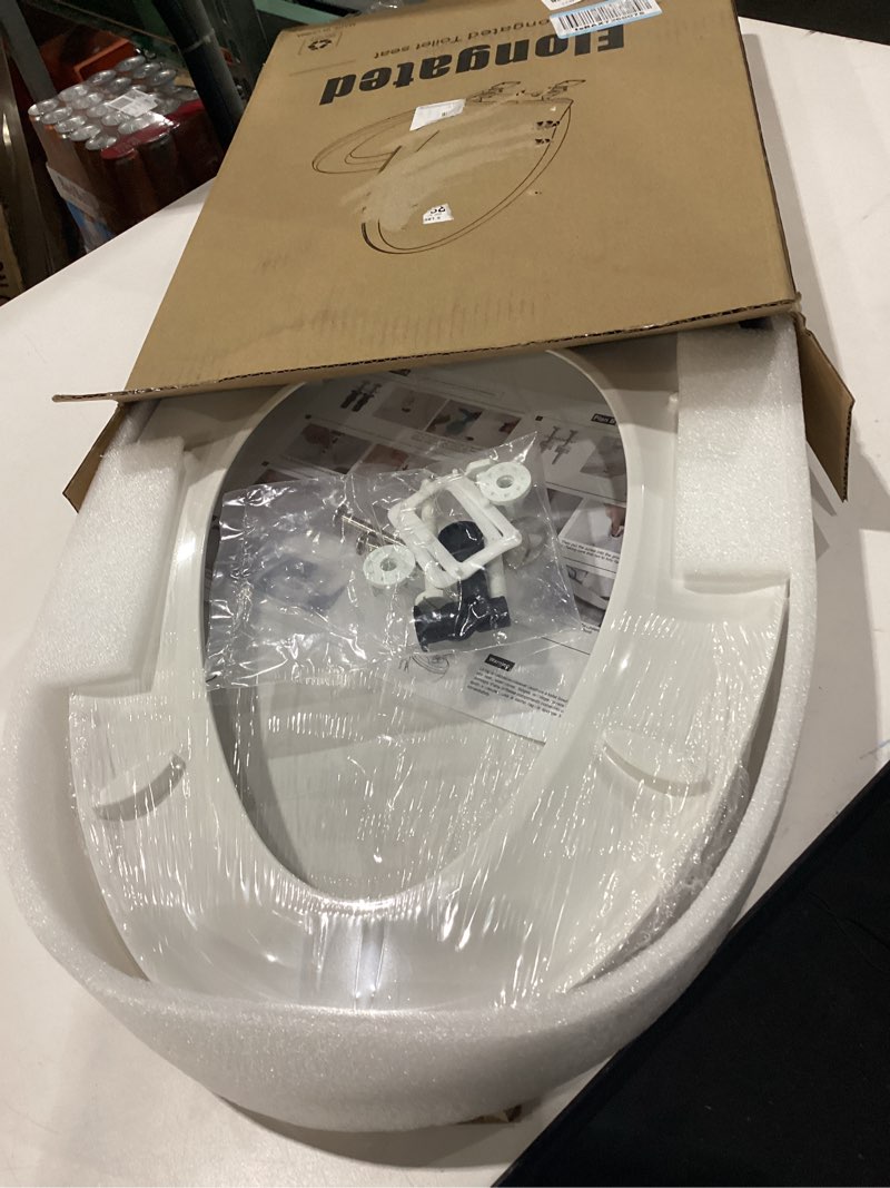 Condition photo showing New/Like New for Toilet Seat Elongated with Slow Close Hinges Compatible with TOTO/Kohler/Gerber/American Standard, Universal Oval Fit, Four Bumpers Never Loosen, Two Sets Toilet Bolts and Nuts, Cotton White Universal Elongated Fit