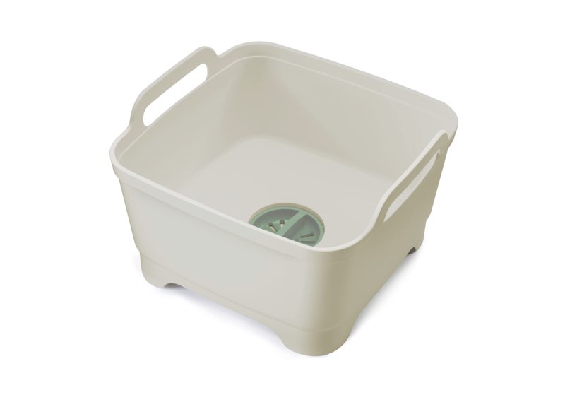 joseph joseph wash & drain kitchen dish tub wash basin with handles and draining plug, 9 liters/2.3 gallons, stone/sage green