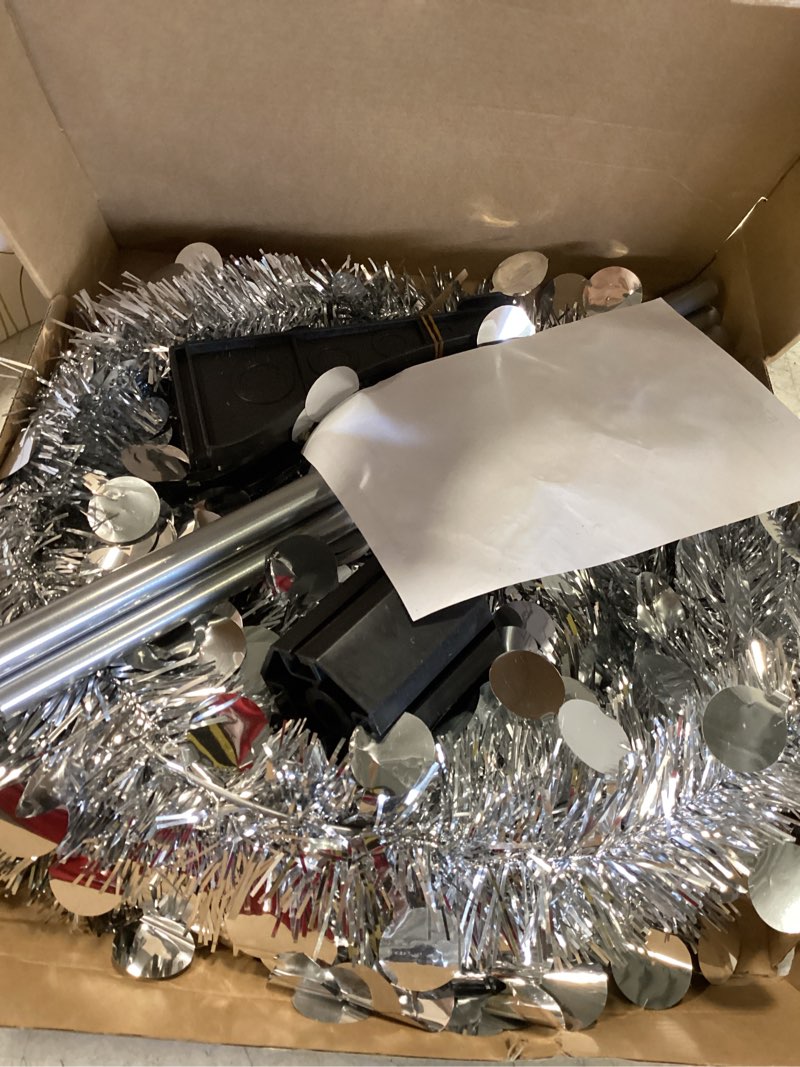 MACTING Christmas Pop up Tree with 50 LED Lights 5FT Silver Collapsible Easy-Assembly Coastal Glitter Tinsel Pencil Tree for Porch Apartment Corner Home Holiday Party Christmas Decorations