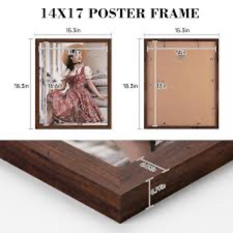 HLiWEGNS Dark Brown 14x17 Frame -Single Frame - Rustic Woodgrain 14 x 17 Poster Frame with Plexiglass for Wall Gallery Display, 15x18 Picture Frame for Puzzles, Artwork, Photos and Posters