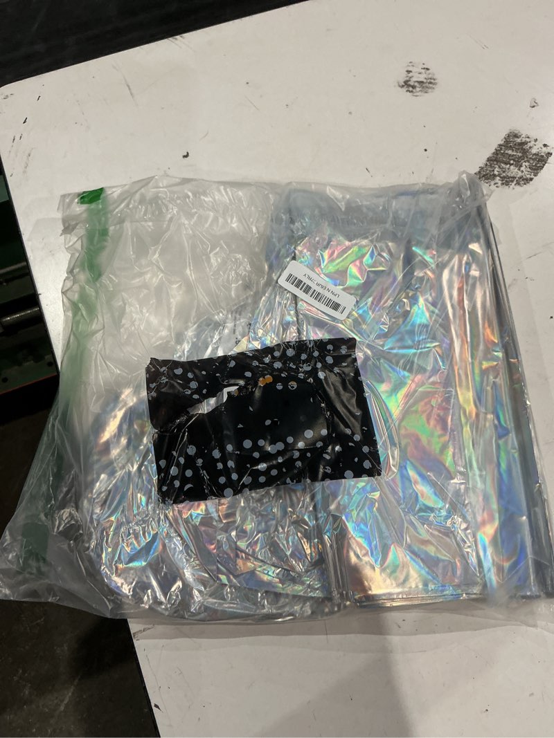 Condition photo showing As Is for funnypars 4 pack iridescent plastic tablecloths, shiny disposable laser rectangle table covers, holographic foil tablecloth iridescent birthday party supplies decorations laser 54" x 108" (4 pack)