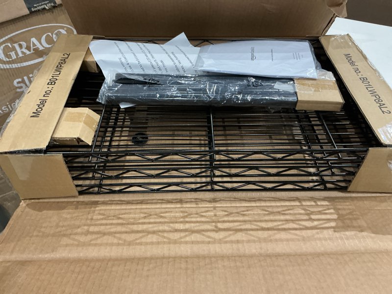 Condition photo showing Good Condition for amazon basics 3-shelf adjustable heavy duty steel wire rack storage shelving organizer for kitchen, garage, 23.2" l x 13.4" w x 30" h, black 3-shelf narrow black
