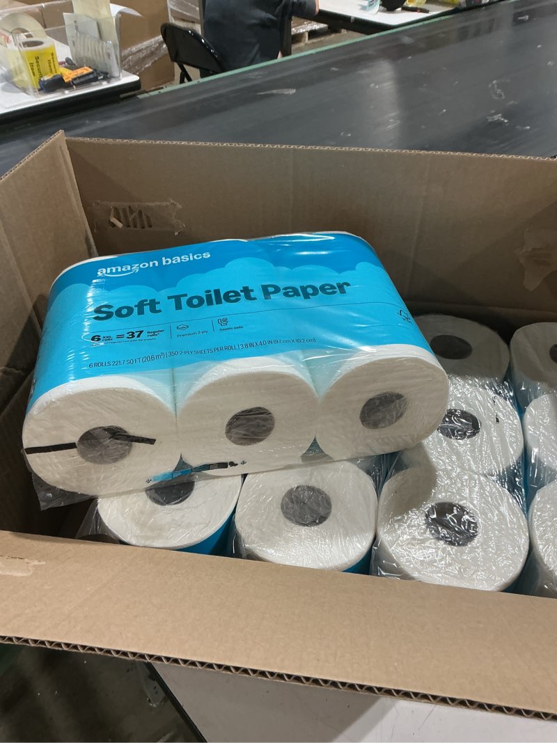 Condition photo showing New/Like New for amazon basics 2-ply soft toilet paper, 30 rolls (5 packs of 6), 350 sheets per roll, septic safe, equivalent to 185 regular rolls