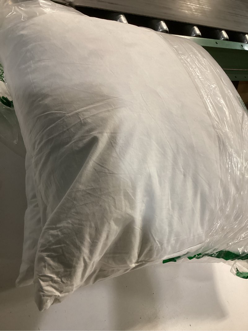 Condition photo showing As Is for Throw Pillows Insert Set of 2, White 22x22 in Pillow Inserts with 100% Cotton Cover,Bed and Couch Decorative Stuffer Pillows,Indoor Pillows for Sofa