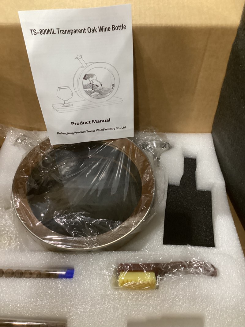 Condition photo showing As Is for 0.8 Liter Visualized Oak Aging Barrel with Stand, Bung, Wooden Mini Whiskey Barrel - Charred Oak Bar