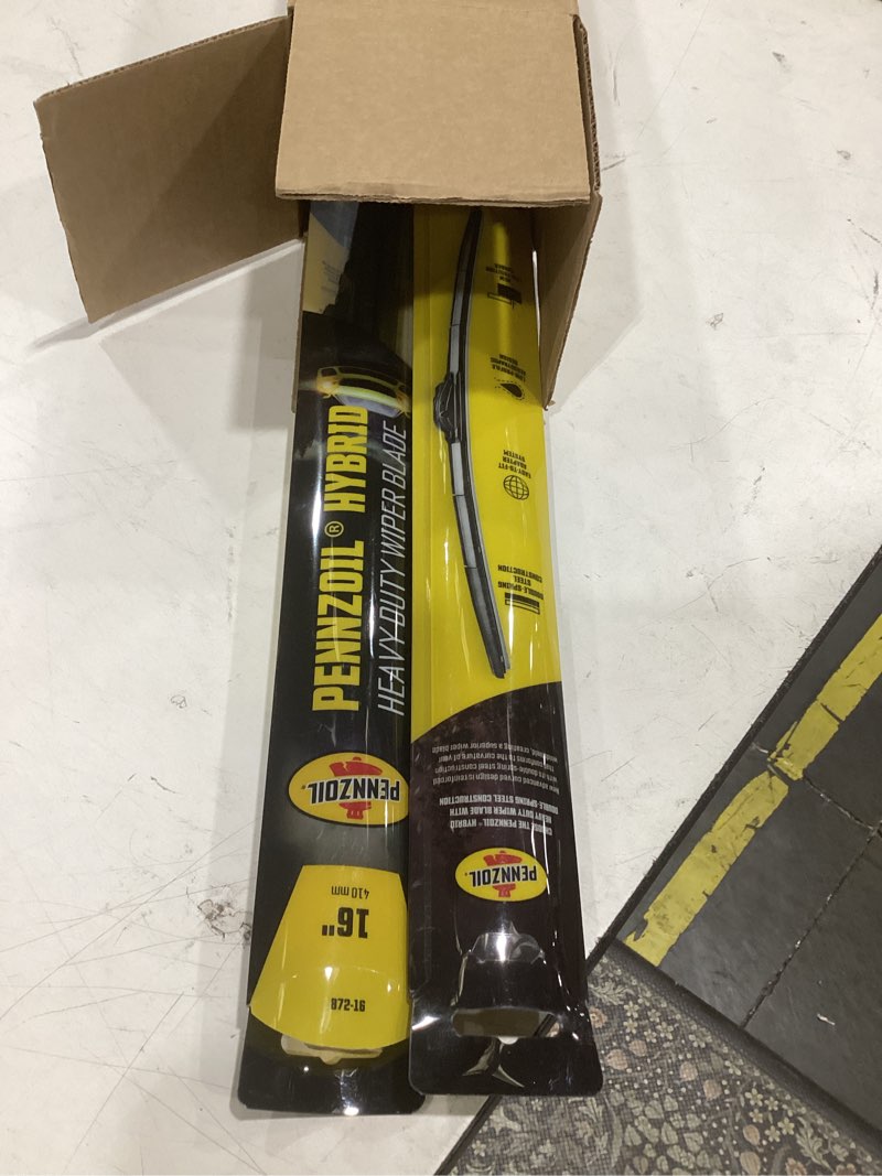 Condition photo showing As Is for pennzoil 872 hybrid heavy duty wiper blades, 26 inch & 16 inch windshield wipers (pack of 2), automotive replaceable wiper blades reinforced with a double spring frame for the toughest weather