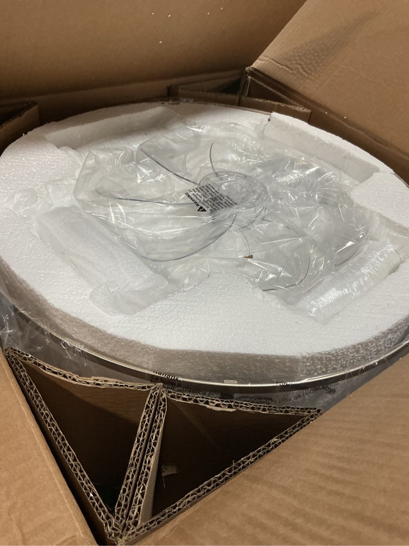 Condition photo showing Good Condition for 20in gold low profile ceiling fan with light and remote,feather glass mid-century modern with protective cover,6-speed reversible airflow for living room,dining room,bedroom gold + feather glass