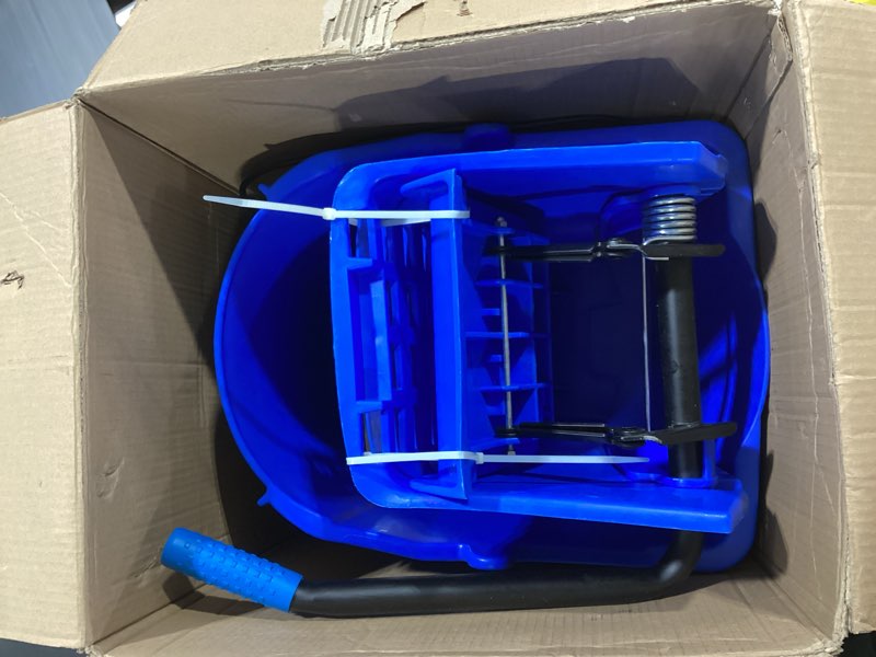 Condition photo showing Good Condition for Carlisle FoodService Products 26-Quart Commercial Mop Bucket with Side-Press Wringer, Precision-Molded Polypropylene, Durable Wringer, Bucket with Non-Marking Casters, 18.5 x 16.5 x 23 Inches, Blue
