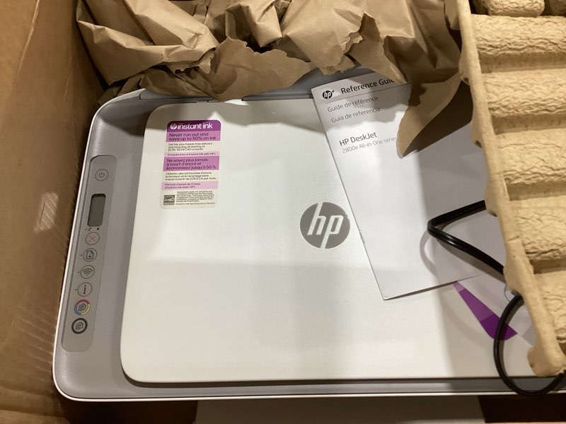 Condition photo showing As Is for hp deskjet 2855e wireless all-in-one color inkjet printer, scanner, copier, best-for-home, 3 month instant ink trial included. this printer is only 2.4 ghz capable. (588s5a)