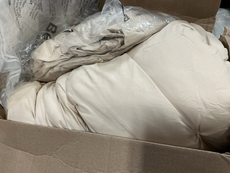 Condition photo showing As Is for bedsure oversized queen comforter set beige - bed in a bag bedding set 7 pieces, gentlesoft™ pintuck bed set gift for family, pinch pleat all season comforter with sheets, pillowcases & shams oversized queen 09 - beige