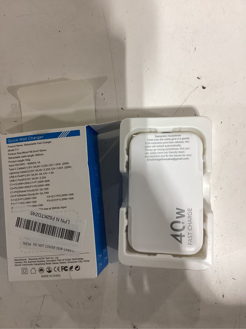 Condition photo showing New/Like New for retractable usb c charger wall plug with 35.5in/90cm type c cables cords,40w fast charging foldable block multi charger for all devices for iphone 17/16/15/14/13/12,ipad,galaxy,pixel white cord for apple+type c