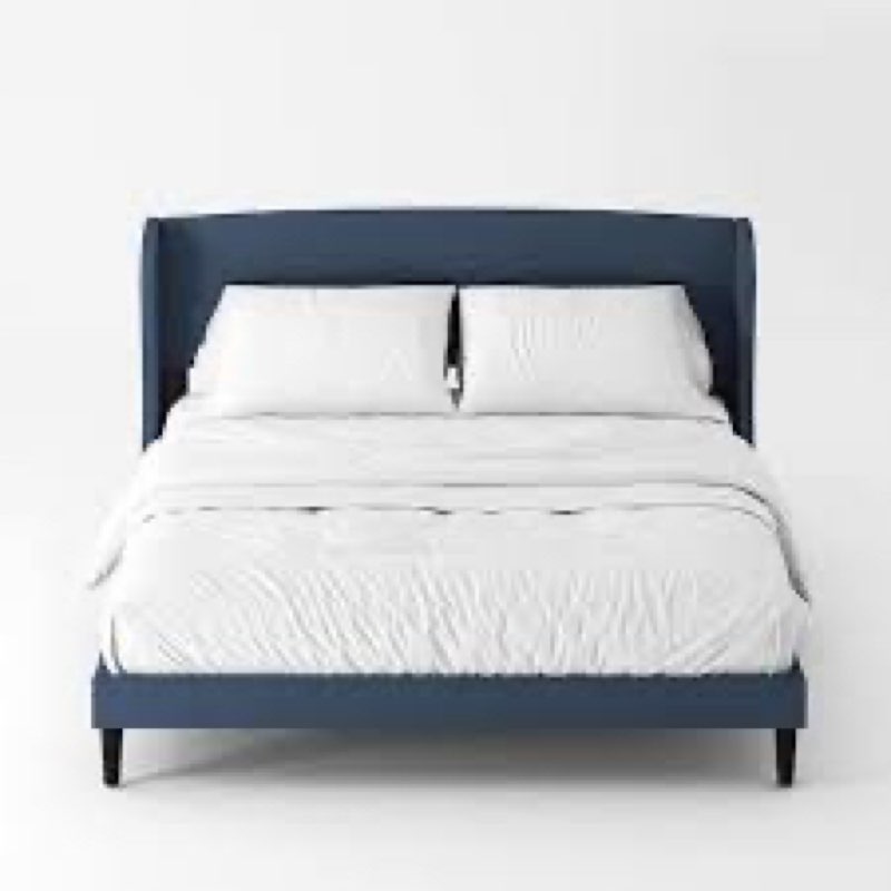 ( similar)Eveline Upholstered Platform Bed Frame With High Wingback Headboard, King, Textured Dark Blue Canvas (Box 1 Of 2)