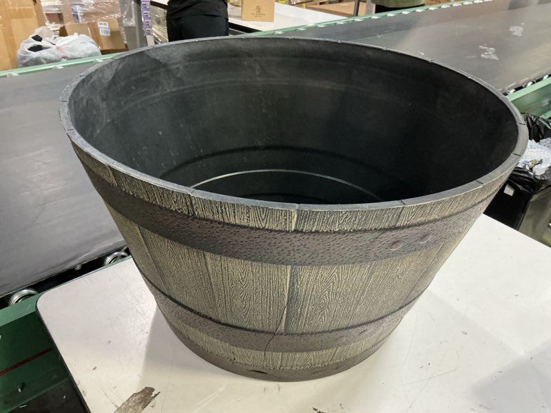 Condition photo showing As Is for style selections 19.3-in w large brown recycled plastic rustic indoor/outdoor planter with drainage holes
