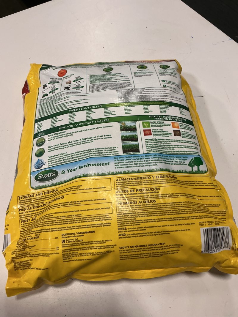 Condition photo showing New/Like New for scotts turf builder weed & feed5, weed killer and lawn fertilizer, controls dandelion, clover and more, 4,000 sq. ft, 11.32 lbs.