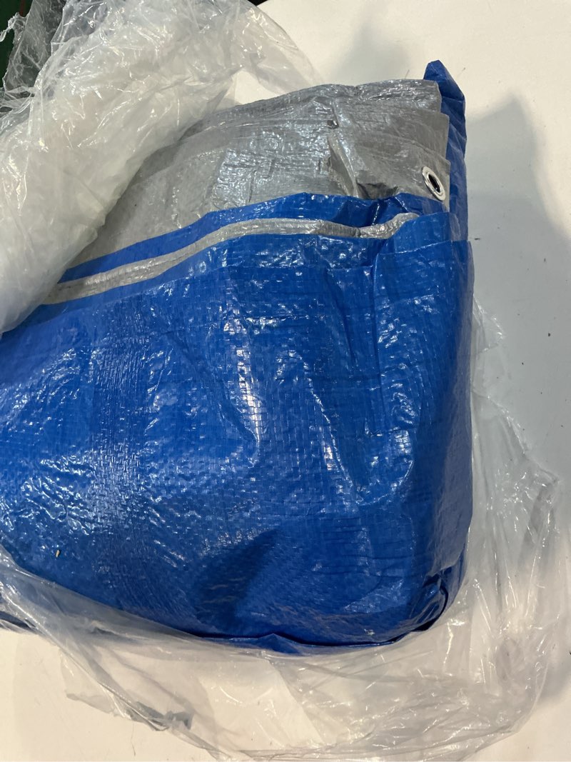 Condition photo showing Good Condition for raindeway tarps - 20x30 feet, 5.5 mil thick, multipurpose waterproof poly tarp cover with metal grommets and reinforced edges, silver/blue large tarp silver/blue 20'×30'-finished size