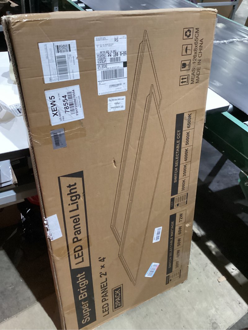 Condition photo showing As Is for LED 2x4 Flat Panel Light, Drop Ceiling Lights Fixture, Selectable Features, 30W/40W/50W/60W/72W, 3000K/3500K/4000K/5000K/6500K, Dimmable (0-10V), for Office Kitchen, ETL Listed (2x4FT-2Pack)