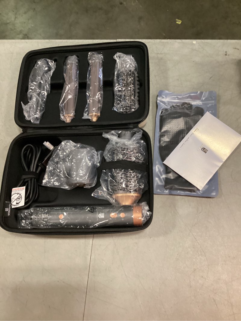 Condition photo showing New/Like New for hair dryer brush air styler: dual voltage 7 in 1 ionic multi styling tools with hot air straightener, auto wrap curlers, frizz-free volumizer, fast blow drying curling straightening and smoothing multi-styler