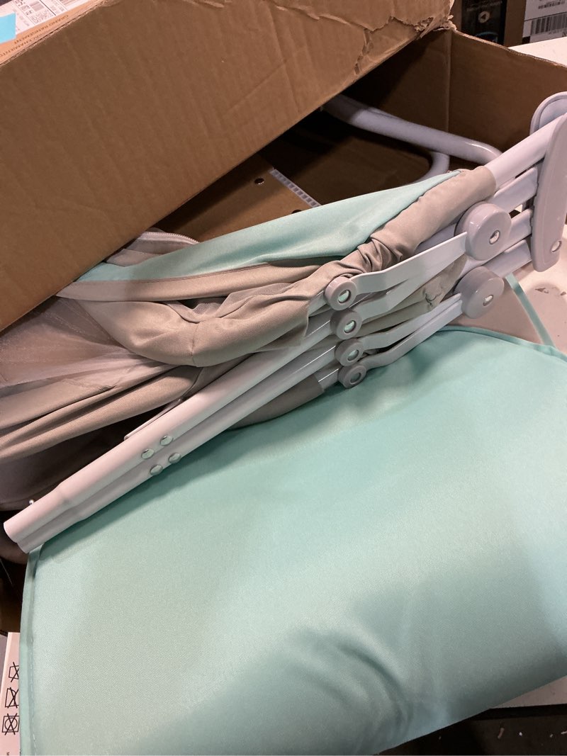 Condition photo showing Good Condition for Dream On Me Karley Bassinet, Award Winner Lightweight Travel Baby Bassinet, Foldable Bedside Sleeper, Adjustable Double Canopy, Spacious Design, Soft Fabric, Storage Basket – Blue and Grey