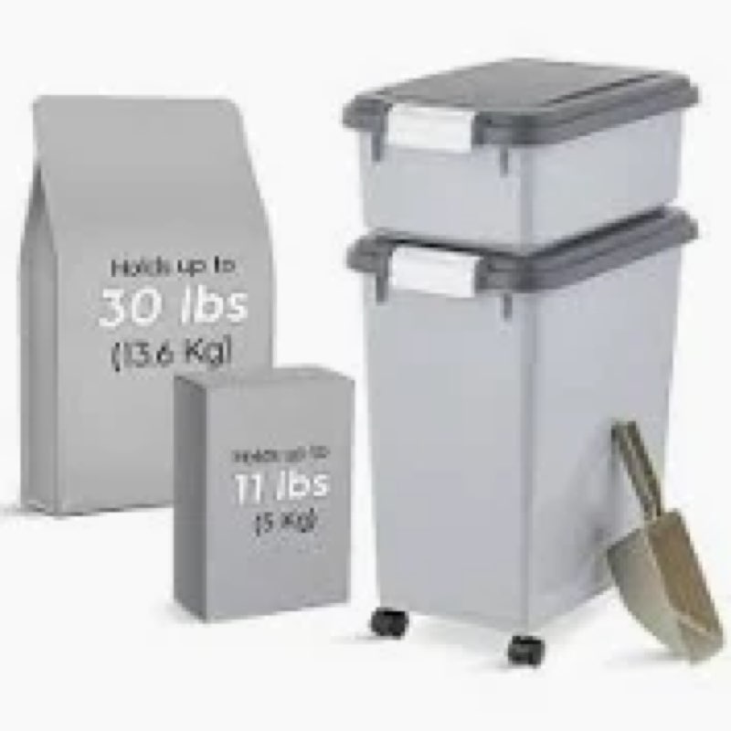 IRIS USA 3-Piece 41 Lbs / 45 Qt WeatherPro Airtight Pet Food Storage Container Combo with Scoop and 