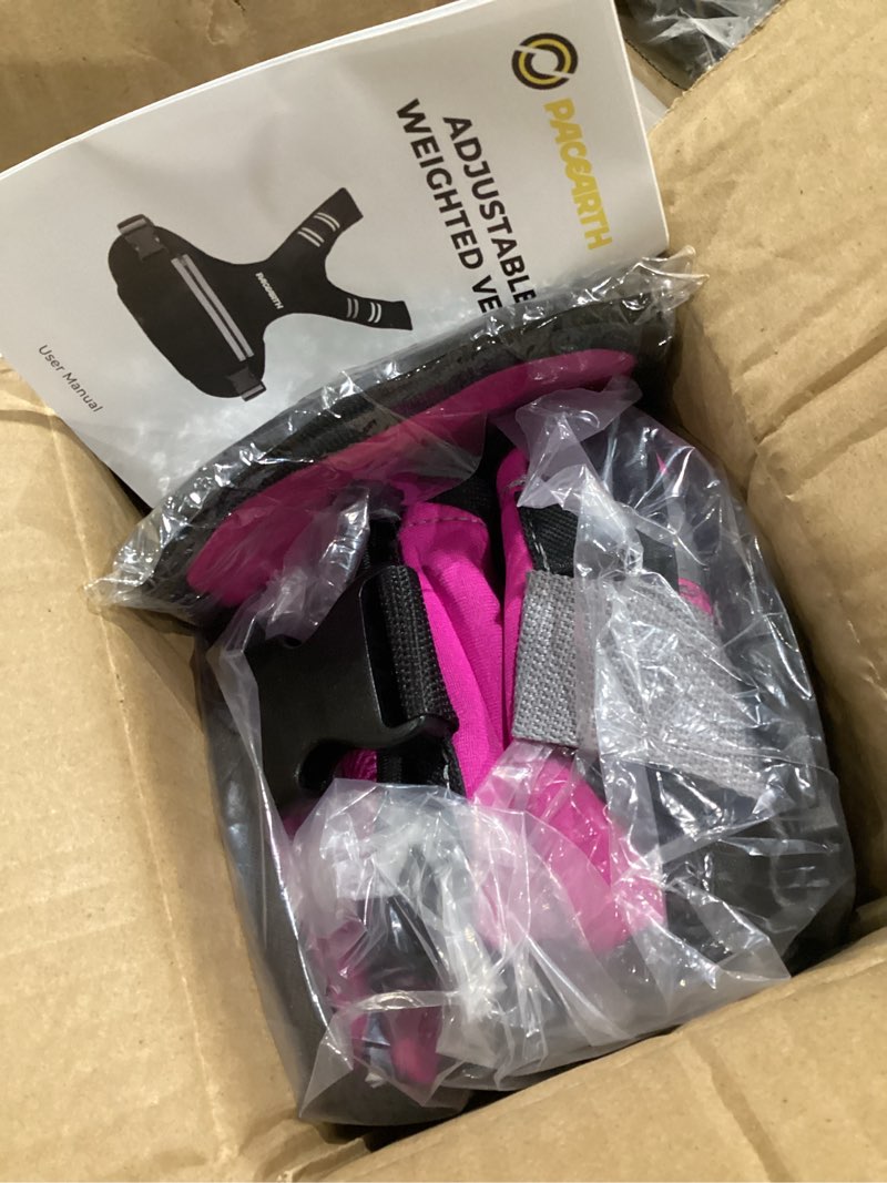 Condition photo showing Good Condition for pacearth adjustable weight vest 4-10lbs / 11-20lbs / 20-32lbs x-shape weighted vest for women and men, home workout ironsand vest with zipper pouch and 6 weight packs, available in pink, gray, black 4-10lb pink