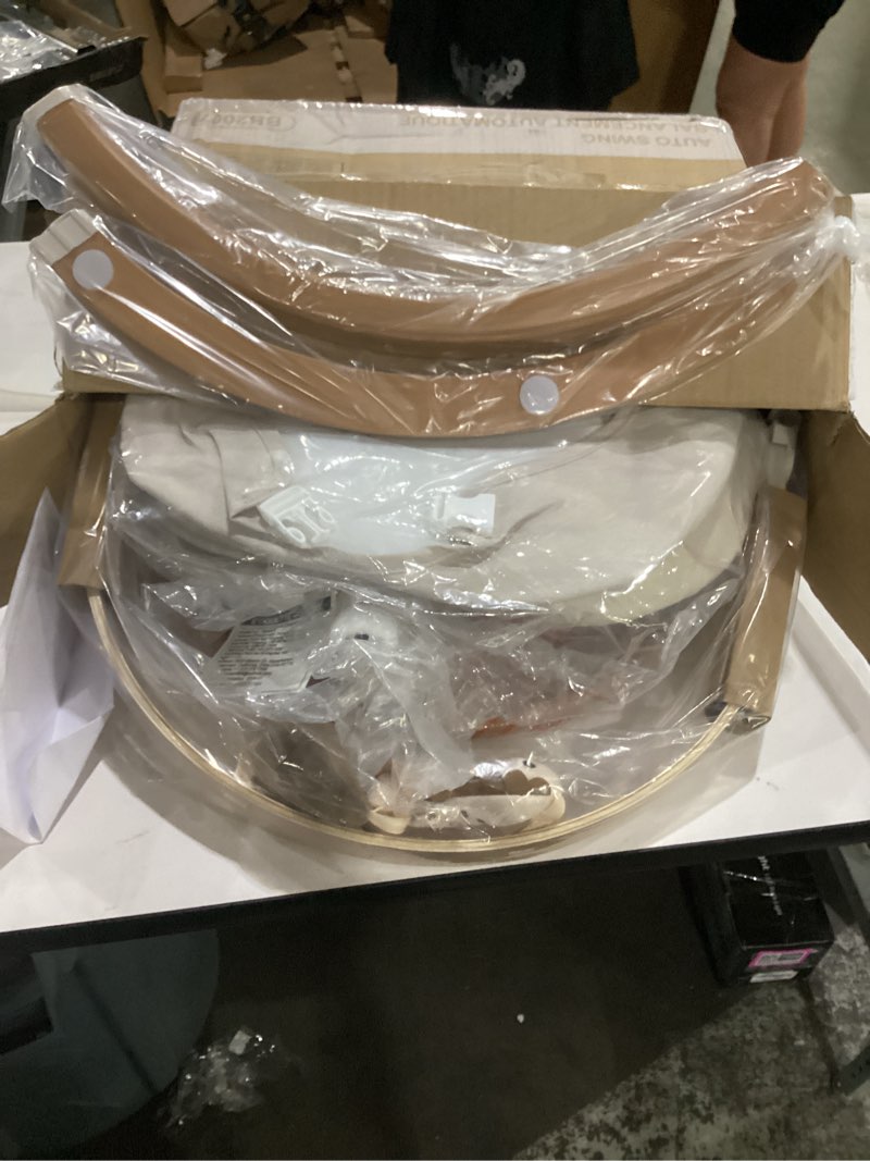 Condition photo showing As Is for similar to, not tested**** baby swings for infants, monamii baby swing, bluetooth infant swing with music speaker, 5 speeds and remote control, indoor & outdoor use (light grey)