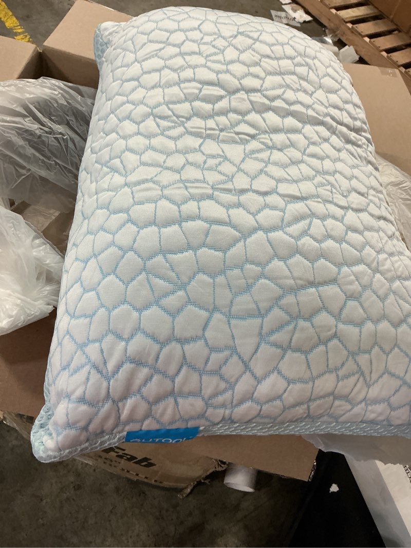 Condition photo showing As Is for qutool enhanced cooling pillows for sleeping, certipur-us shredded memory foam pillows standard size set of 1 for hot sleeper, adjustable pillow for side, back, stomach sleepers support yet soft, blue
