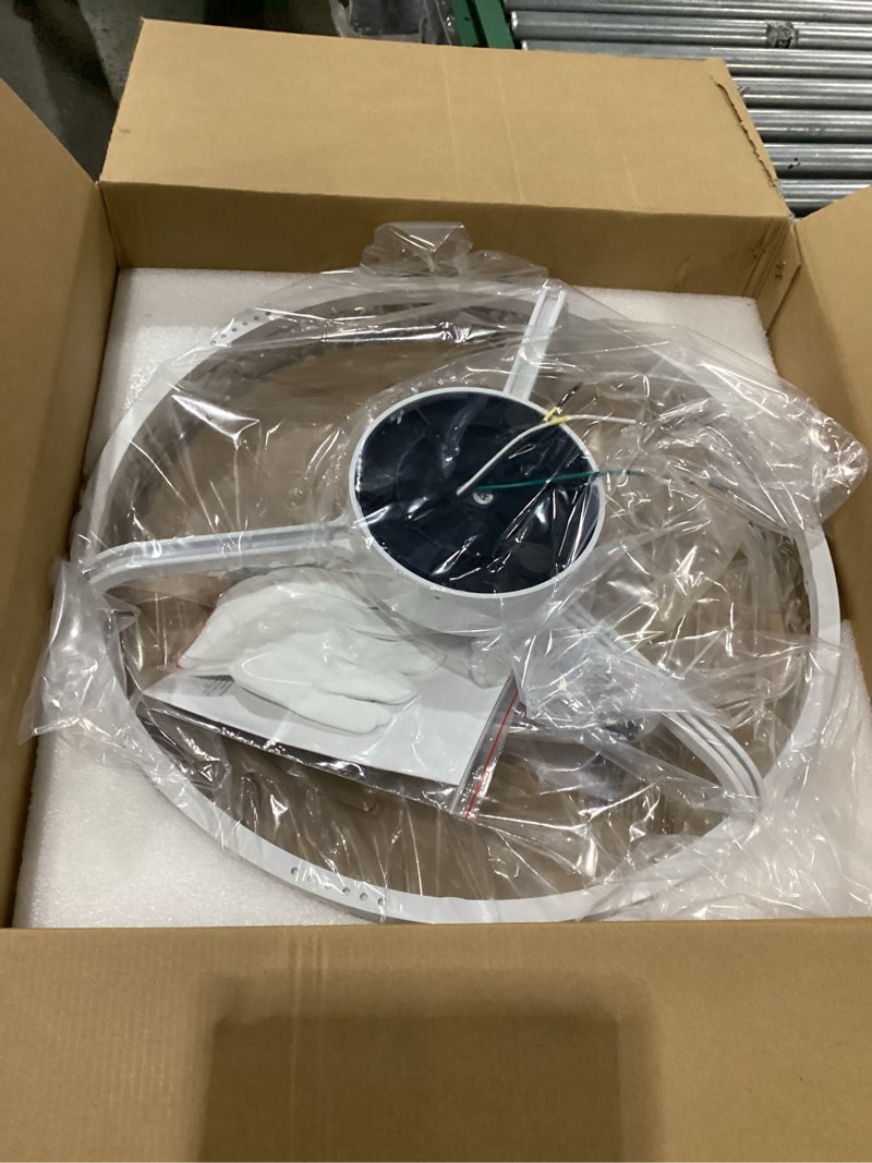 Condition photo showing New/Like New for depuley ceiling fans with lights and remote: 20" modern low profile flush mount led ceiling fan for bedroom app control - white crystal bladeless fandelier for living room kitchen dimmable dc motor white 20 inch