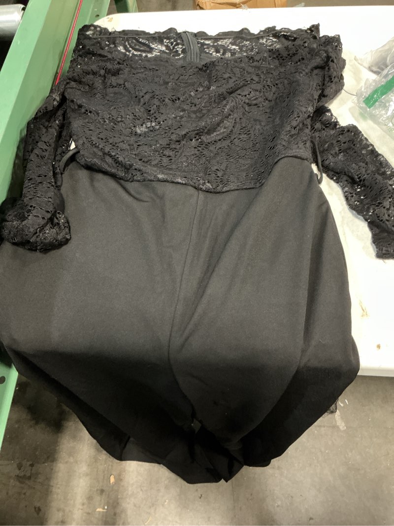 Condition photo showing Good Condition for size m chicme womens dressy lace jumpsuit casual fall long sleeve v-neck straight leg overalls a-black small