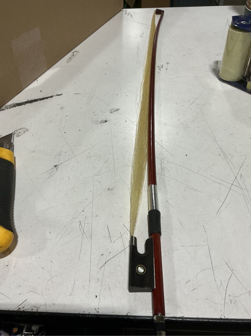Condition photo showing As Is for lms violin bow full size 4/4 brazilwood violin bows lightweight bow well balance fiddle bow made with ebony frog mongolian white horse hair for violin student professional (4/4)