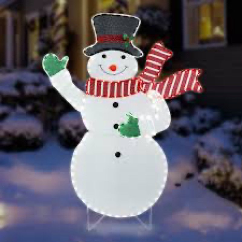 Condition photo showing As Is for 5.5ft Christmas Snowman Lighted Decoration Christmas Lighted Snowman with Scarf Hat Pre-Lit 171 LED 