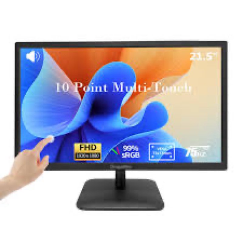 21.5 Inch Touchscreen Monitor FHD 1920x1080P, Built-in Speakers, VESA Supports, 10-Points Computer Touch Screen PC Display with Type-B HDMI VGA Port, 75Hz Desktop Touch Display, Black