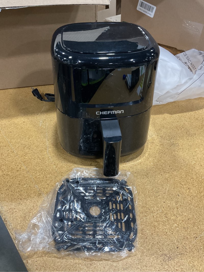 Condition photo showing Good Condition for chefman 2 qt mini air fryer – digital space-saving compact air fryer with nonstick and dishwasher safe basket, quick & easy meals in minutes, features digital timer and shake reminder – black 2 quart black