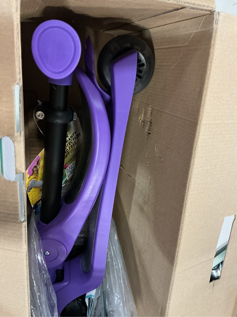 Condition photo showing Good Condition for serenelife 3-wheel foldable kids scooter – led wheel lights, adjustable handlebar, rear foot brake, lean-to-steer, anti-slip deck – ideal for toddlers & kids 3+, up to 110 lbs with seat purple