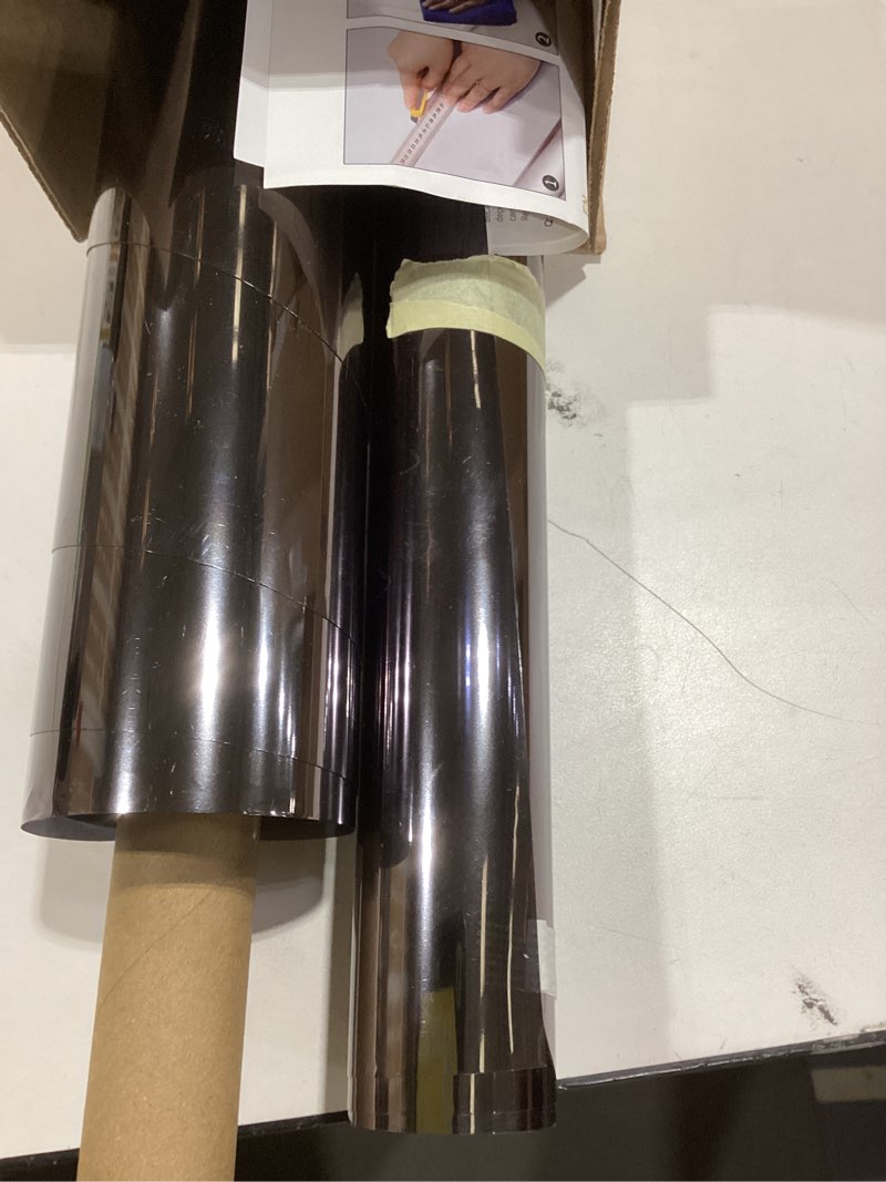 Condition photo showing As Is for LUTE One Way Window Privacy Film, Window Tint for Home, Sun Blocking UV Heat Blocker, See Out Not in Reflective Mirror Film, Removable Static Cling Glass Door Cover, Black Silver, 23.6" x 78.7"