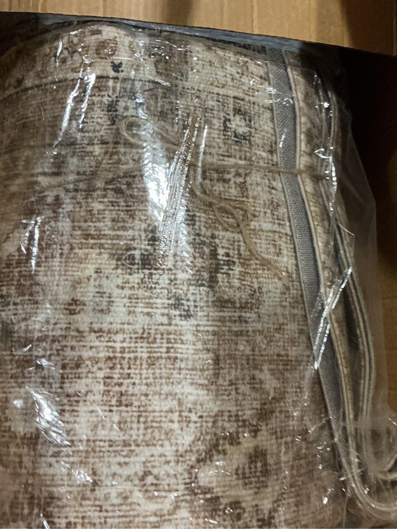 Condition photo showing Good Condition for washable 8x10 area rugs for living room, boho non-slip vintage distress large rugs for bedroom dining room nursery office, 0.3" neutral oriental throw thin carpet, brown/multi, c1 brown/white/multi 8' x 10' (rectangular)