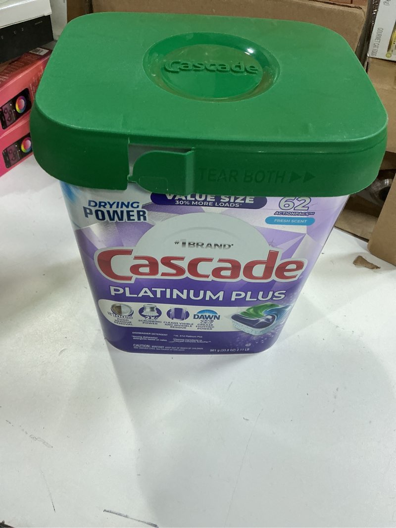 Condition photo showing New/Like New for Cascade Platinum Plus Dishwasher Pods, Dish Detergent Soap, Clean Scent, 62 Count