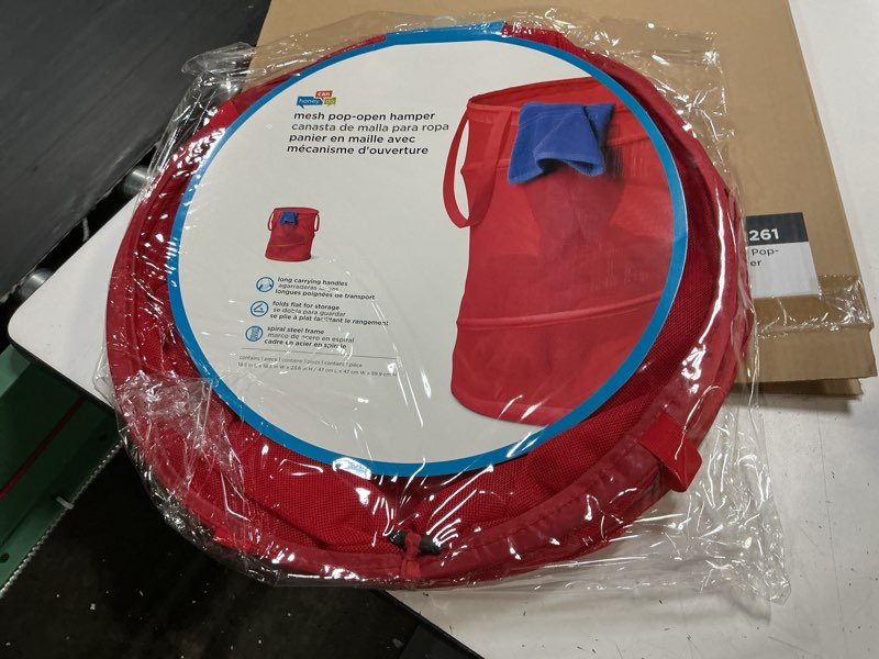 Condition photo showing New/Like New for honey can do large mesh pop-up hamper with handles, multicolor